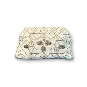 Vintage Ivory Beaded Clutch Purse Bag Handmade Mid-Century Art Deco Glass Beads